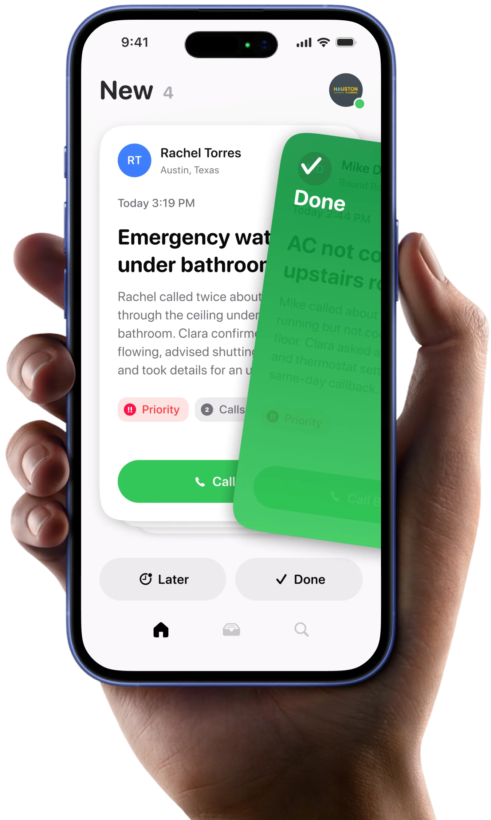 The Clara app showing new call summaries on a phone