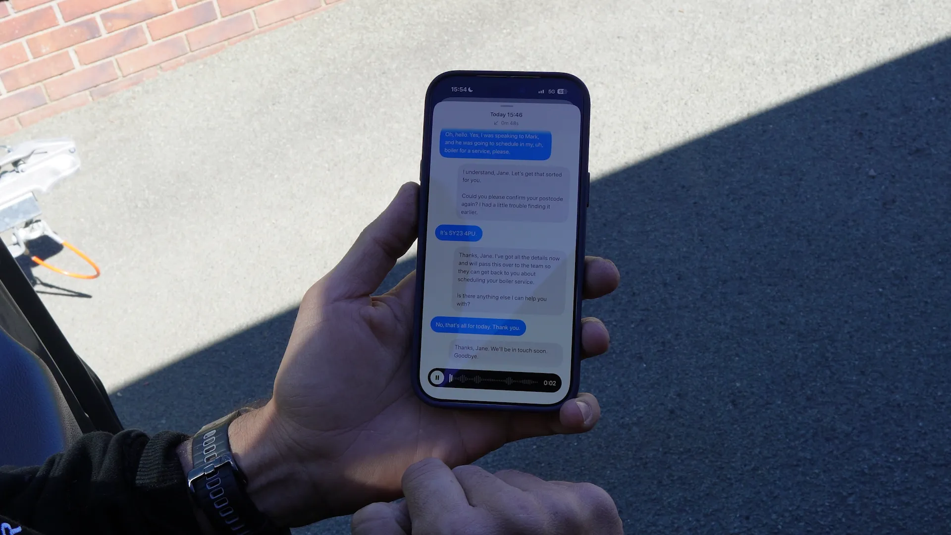 Clara texting a customer to confirm a booking